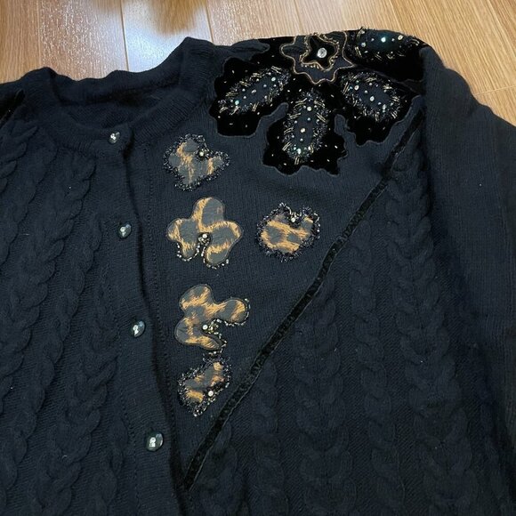 Vintage Made in Italy Wool Cardigan with Animal Print Accents Black - Picture 8 of 16